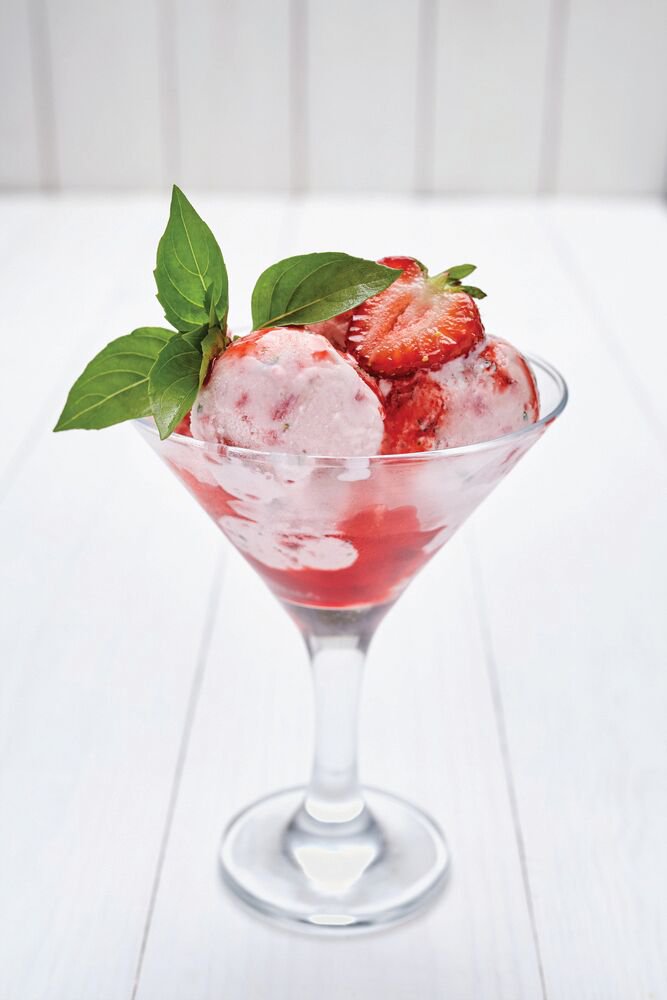 Strawberry and basil yoghurt ice-cream