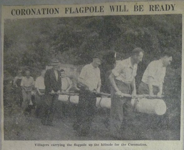 Sticklepath Coronation Flagpole erection in 1953