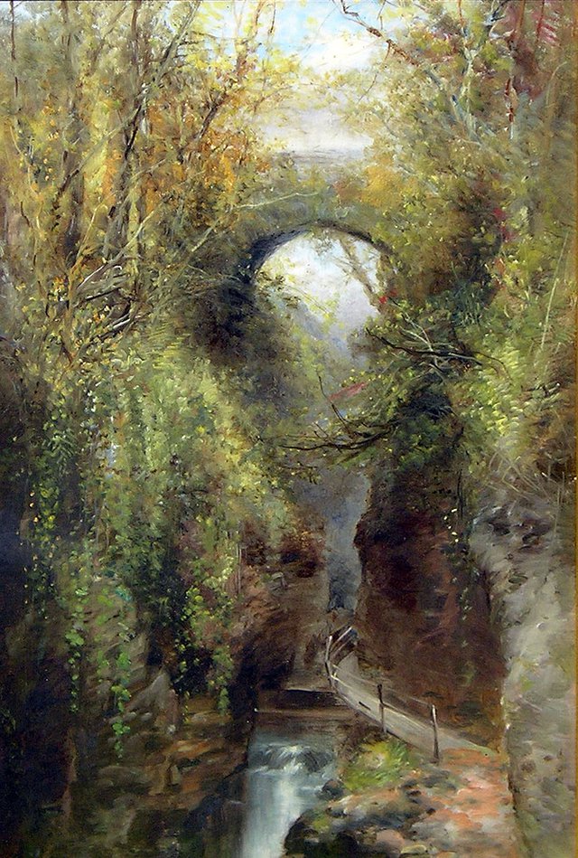 Lydford Gorge Bridge, William Widgery  (1826 - 1893), oil on canvas