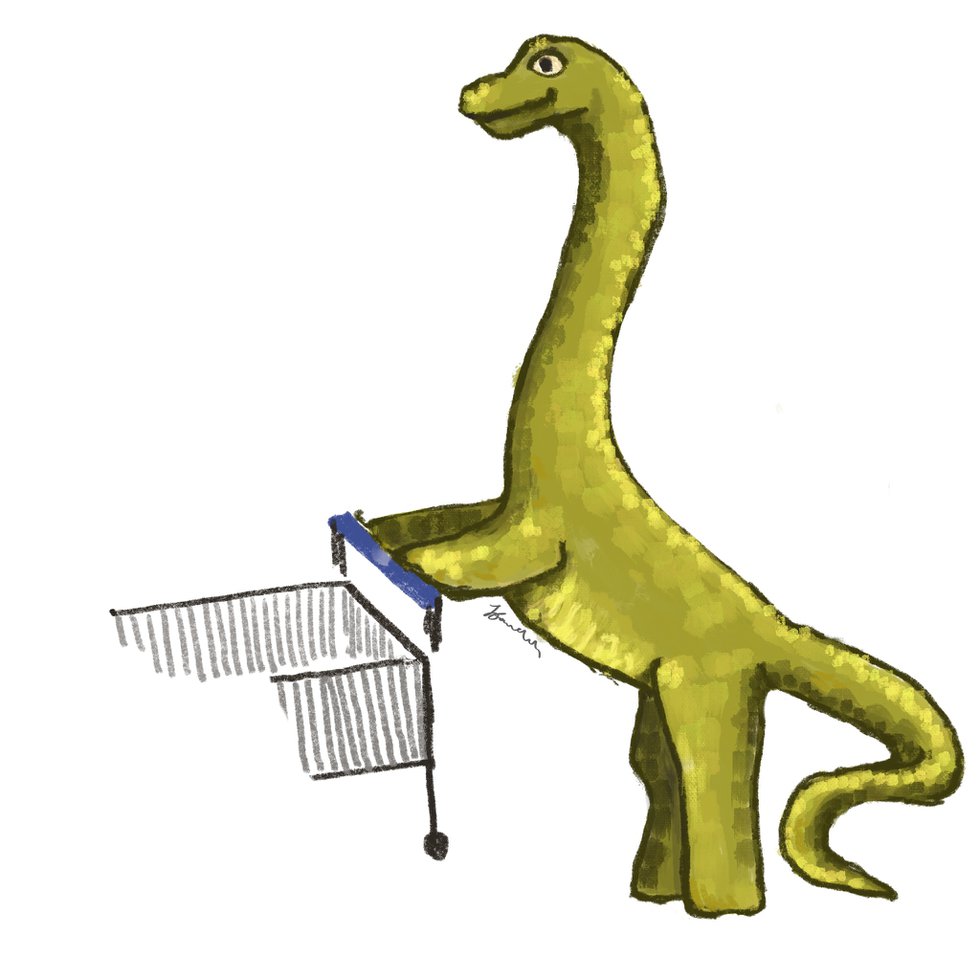 Dinosaur at Tesco Illustration